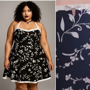 Y2K Black White Floral Whimsigoth Multi Way Rockabily Mini Dress Plussize 24W